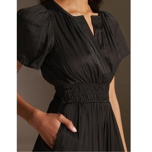 ANTHROPOLOGIE Satin Maxi Dress Women’s Size Small S, Somerset Black Satin Sheen